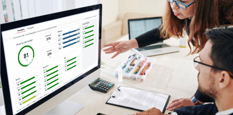 Tela ilustrativa do e-book da Caliber mostrando a gestão de KPIs de reputação na plataforma digital.